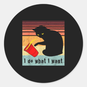 Sticker Rond Fais ce que je veux Vintage Chat Noir Tasse Rouge