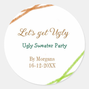 Sticker Rond Faisons de Noël un Partyorange de pull moche