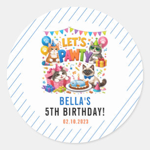 Sticker Rond Faisons la Fête au Chat 5ème Anniversaire   Joyeux