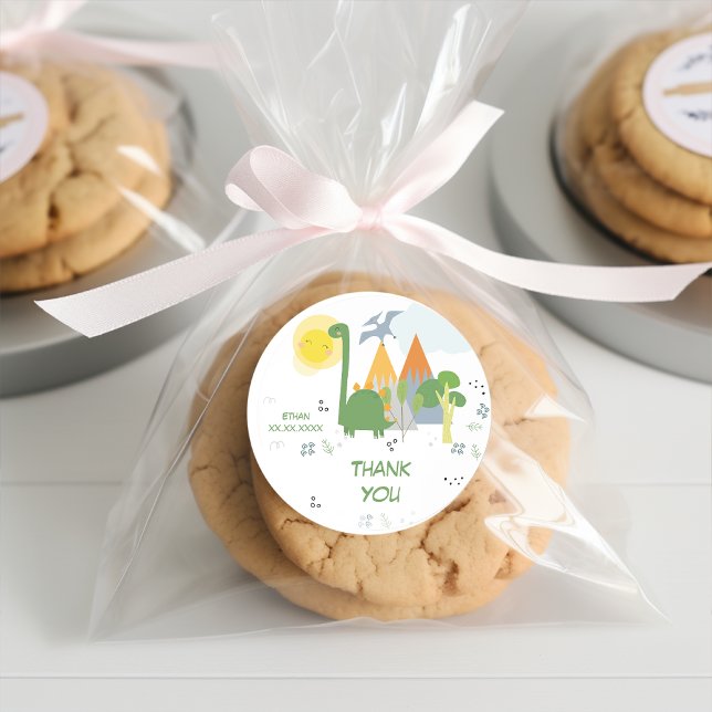 Sticker Rond Faisons rugir Dino fête enfants anniversaire merci (Créateur téléchargé)