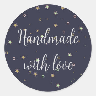 Sticker Rond Fait à la main avec amour Bleu foncé avec étoiles