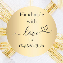 Sticker Rond Fait à la main avec amour nom or