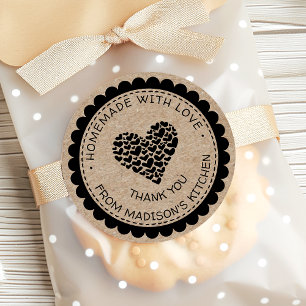 Sticker Rond Fait à la main avec amour Papier kraft coeur Merci
