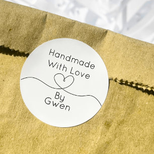 Sticker Rond Fait à la main avec amour par coeur