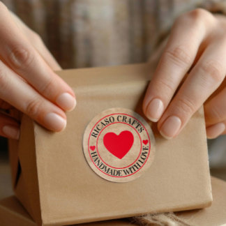 Sticker Rond Fait à la main avec amour personnalisé