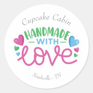 Sticker Rond Fait à la main avec amour Personnalisé