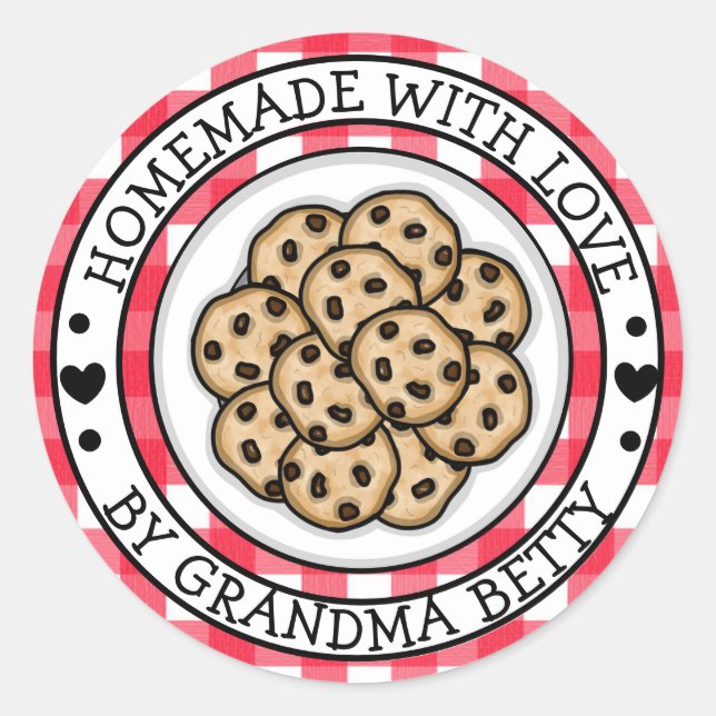 Sticker Rond Fait avec Amour, Cookies Maison avec Chocolat  (Devant)