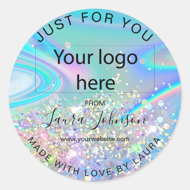 Sticker Rond fait avec amour feuille holographe ajouter votre l (Devant)