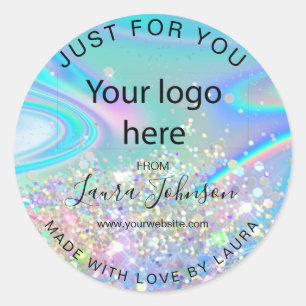 Sticker Rond fait avec amour feuille holographe ajouter votre l