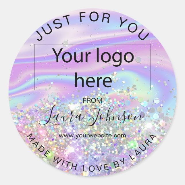 Sticker Rond fait avec amour feuille holographe ajouter votre l (Devant)