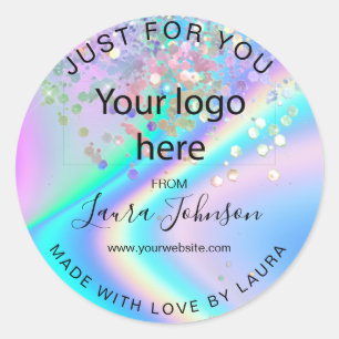 Sticker Rond fait avec amour feuille holographe ajouter votre l
