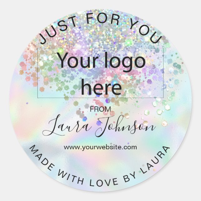 Sticker Rond fait avec amour feuille holographe ajouter votre l (Devant)