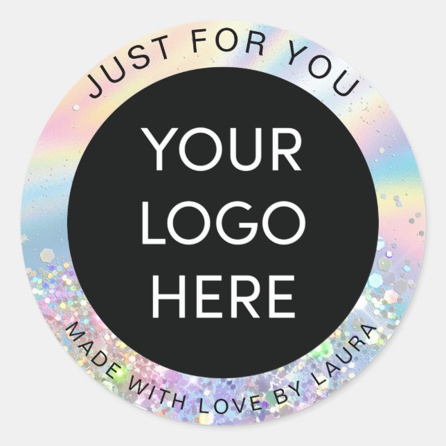 Sticker Rond fait avec amour feuille holographe ajouter votre l (Devant)