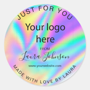 Sticker Rond fait avec amour feuille holographe ajouter votre l