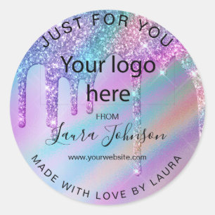 Sticker Rond fait avec amour holographe gouttes ajouter votre l
