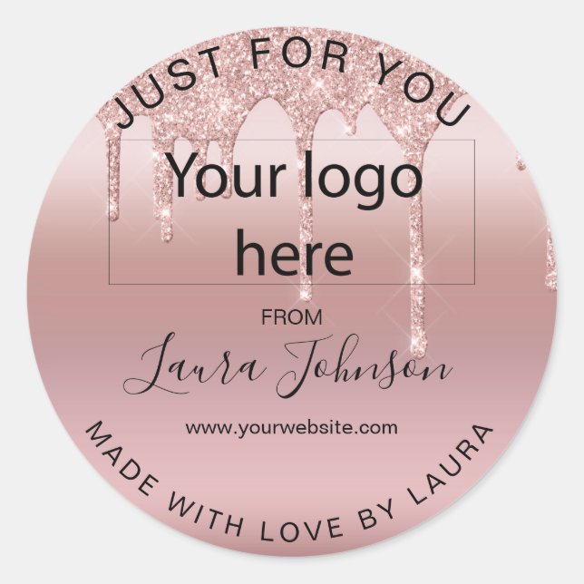 Sticker Rond fait avec amour juste pour vous parties scintillan (Devant)