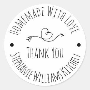 Sticker Rond Fait avec amour Merci noir et blanc