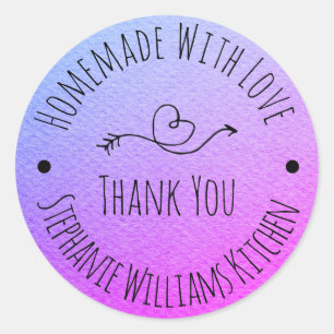 Sticker Rond Fait avec Amour Remerciement Aquarelle Violette