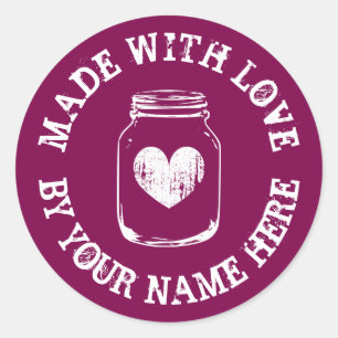 Sticker Rond Fait avec amour vintage coeur mason jar personnali