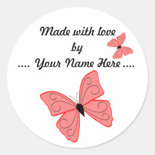 Sticker Rond Fait avec l'autocollant de papillon d'amour