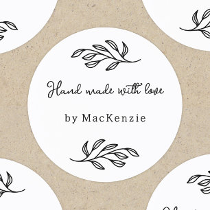 Sticker Rond Fait main avec amour Feuille botanique personnalis