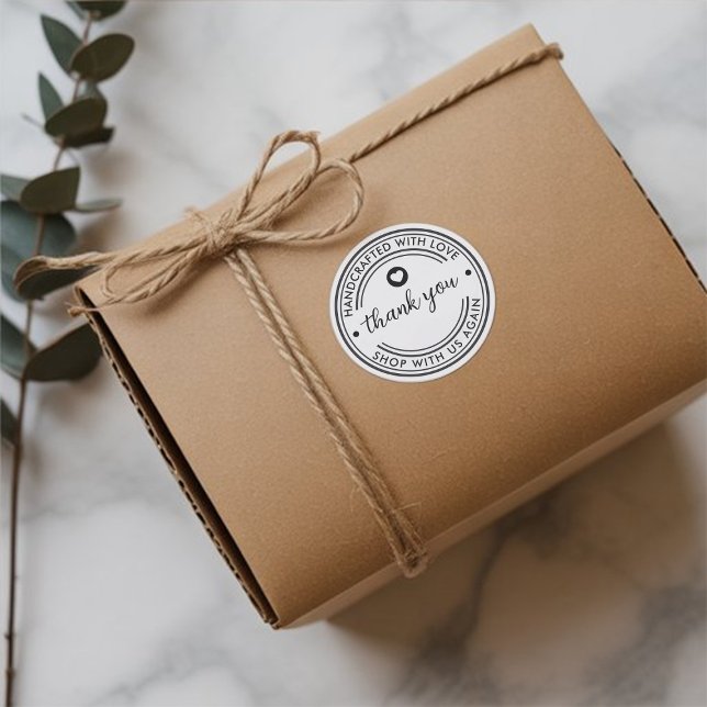 Sticker Rond Fait main avec amour Merci Personnalisable (Thank You Sticker on Packaging)