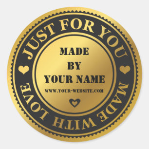 Sticker Rond Fait main juste pour vous a fait avec le noir d'or