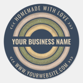 Sticker Rond Fait Maison Avec Amour | Bleu Marine Petite Entrep