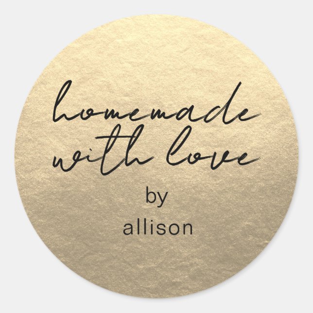 Sticker Rond Fait maison avec amour cadeau d'or personnalisé (Devant)