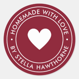 Sticker Rond Fait Maison Avec Amour Coeur