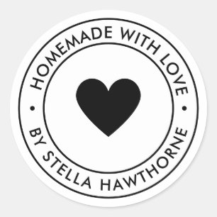 Sticker Rond Fait Maison Avec Amour Coeur