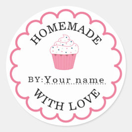 Sticker Rond Fait maison avec amour cupcake rose