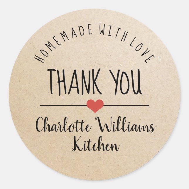 Sticker Rond Fait maison avec amour kraft merci classique rond  (Devant)