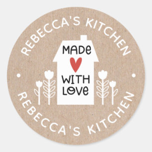 Sticker Rond Fait Maison Avec Amour Kraft Personnalisé