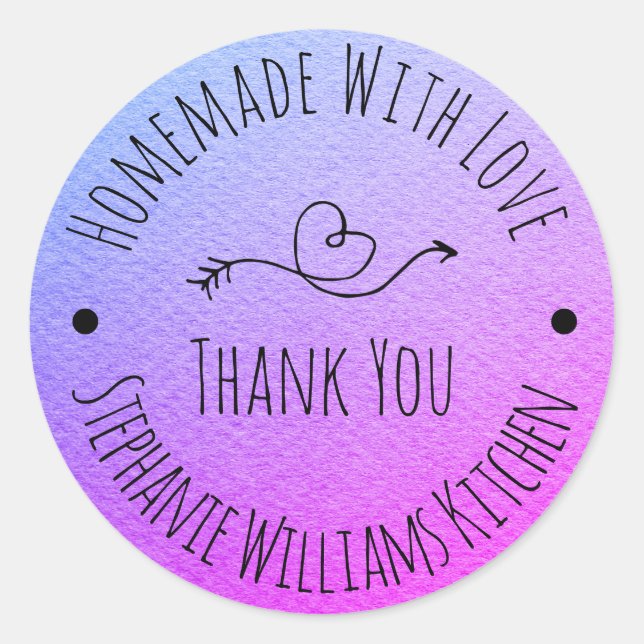 Sticker Rond Fait maison avec amour | Merci d'aquarelle violet (Devant)