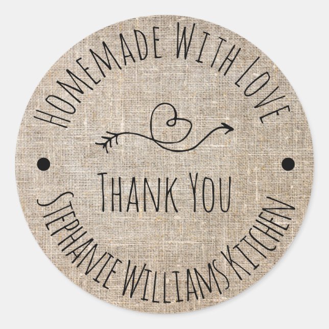 Sticker Rond Fait maison avec amour | Merci Rustique Burlap (Devant)