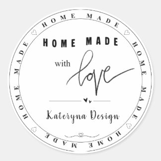 Sticker Rond Fait Maison Avec Amour Nom Commercial Personnalisé