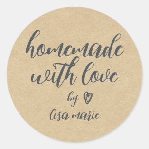 Sticker Rond Fait Maison avec Amour Papier Kraft Personnalisé