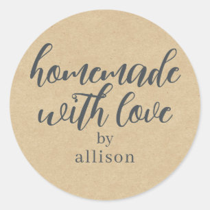 Sticker Rond Fait Maison avec Amour Papier Kraft Personnalisé