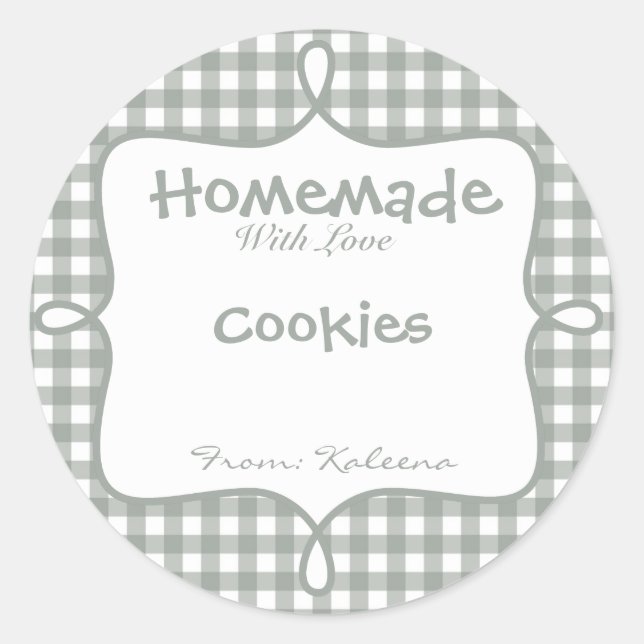 Sticker Rond Fait Maison Avec En vichy Gray Amour (Devant)