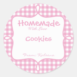 Sticker Rond Fait Maison Avec En vichy Rose D'Amour
