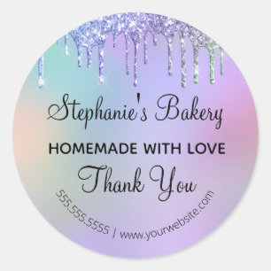 Sticker Rond Fait maison avec l'amour goutte Parties scintillan