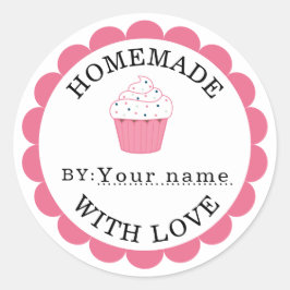Sticker Rond Fait maison avec le cupcake rose amour