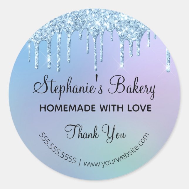Sticker Rond Fait maison avec Love Blue Parties scintillant de  (Devant)