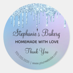 Sticker Rond Fait maison avec Love Blue Parties scintillant de