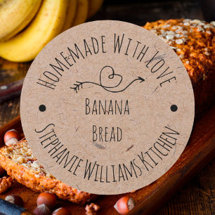 Sticker Rond Fait maison avec papier Kraft Love Produits cuit