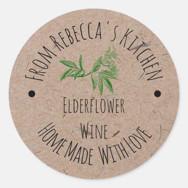 Sticker Rond Fait maison avec papier Kraft Love | Vin d'Elderbe (Devant)