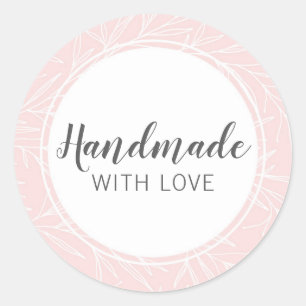 Sticker Rond Faite À La Main Avec Amour Moderne Feuilles Botani