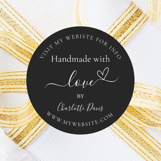 Sticker Rond Faite à la main avec amour noir blanc nom site (Créateur téléchargé)