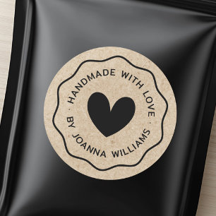 Sticker Rond Faite à la main avec nom d'amour bordure ondulée K